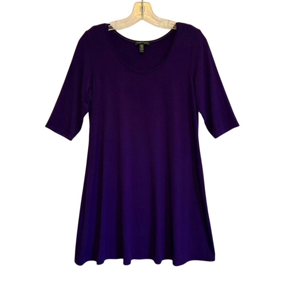 Eileen Fisher Fine Jersey Scoop Neck Tunic Dress Purple Womens Medium Relaxed